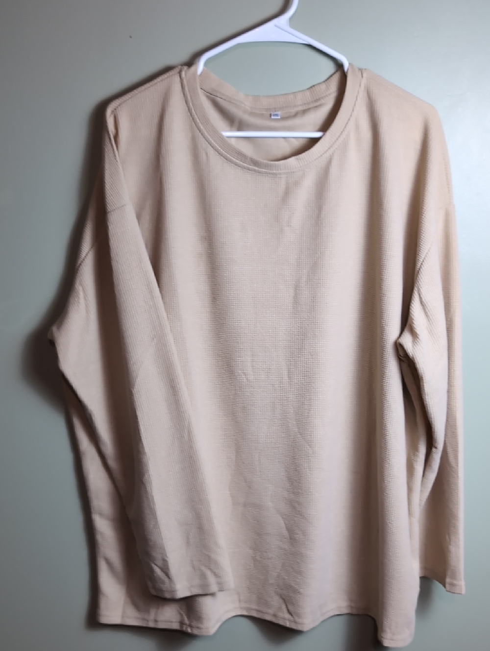 Beige Long Sleeve Waffle Knit Top
